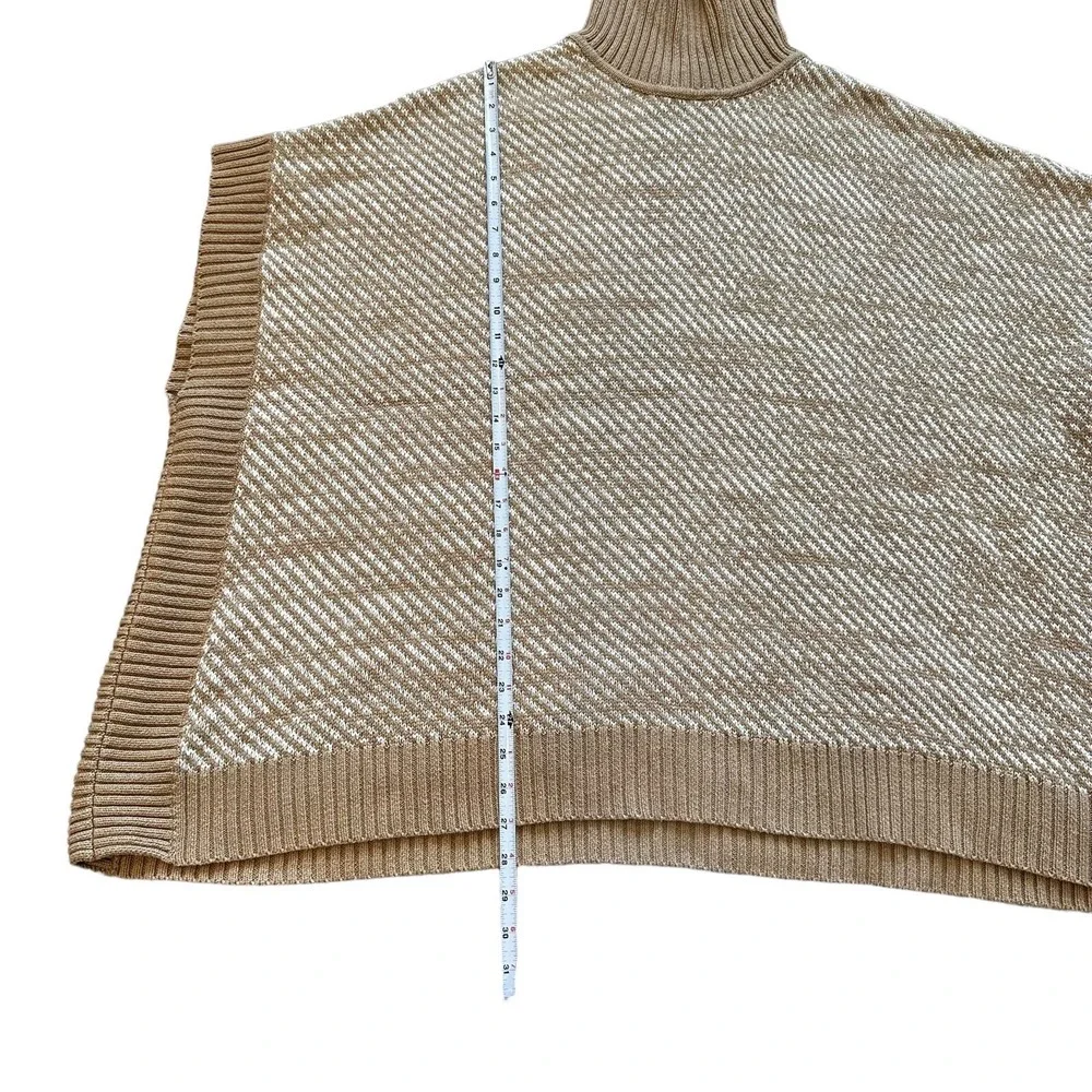 Michael Kors Turtleneck Poncho Sweater Camel‎ White Diagonal Knit Womens XL